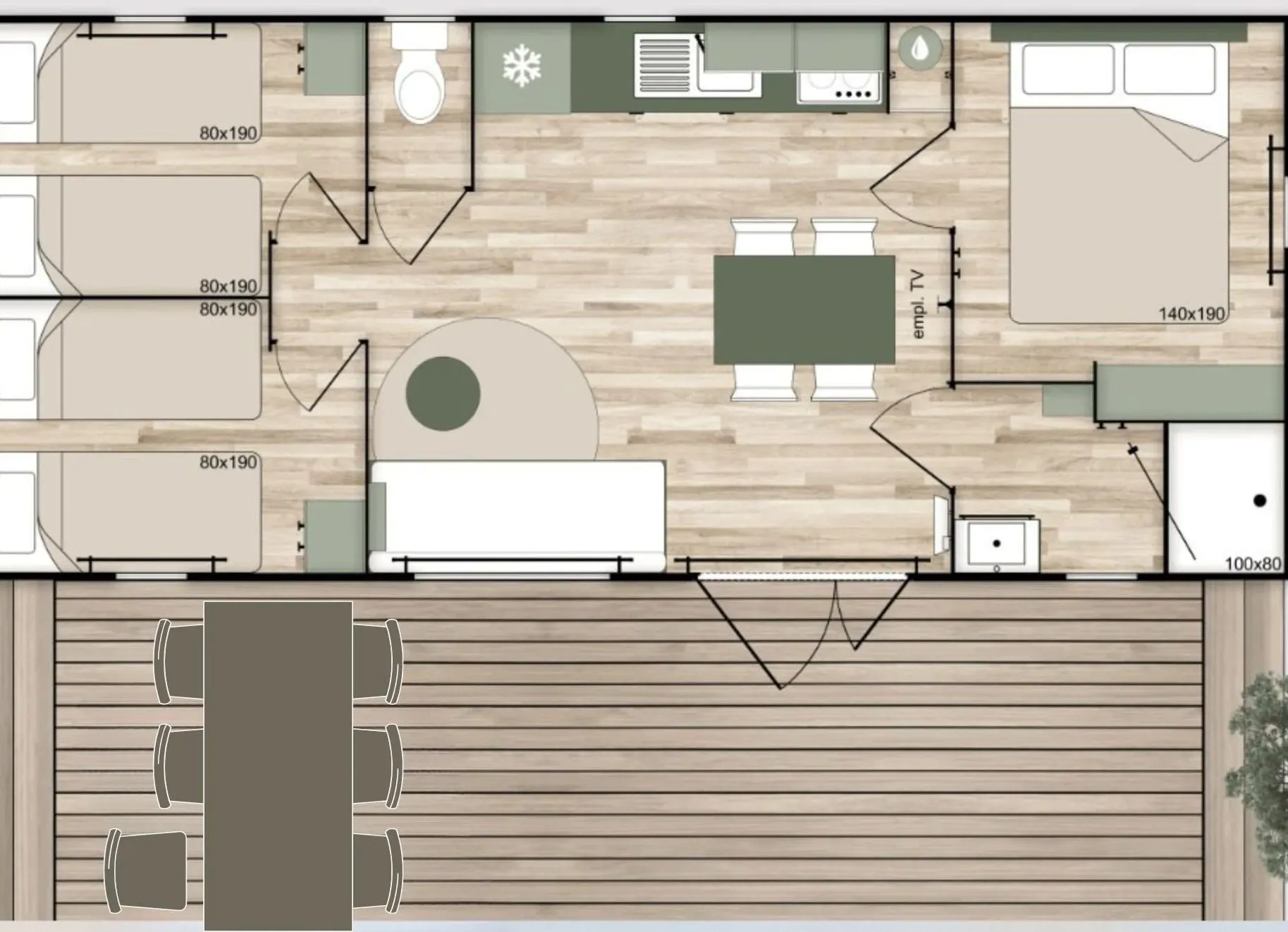 Mobil-home Terracotta Supérieur 3 chambres (1)
